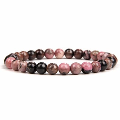 Bixorp Gems Matrix Rhodoniet Edelstenen Armband 6mm kralen - Gepolijste Edelsteen Kralenarmband - 18cm