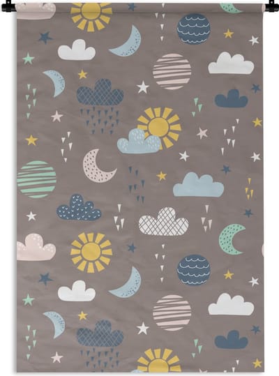 Wandkleed - Wanddoek - Wolken - Zon - Design - 60x90 cm - Wandtapijt