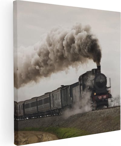 Artaza Canvas Schilderij Trein - 30x30 cm - Klein - Wanddecoratie Stoomlocomotief - Muurdecoratie Woonkamer - Kamer Accessoires