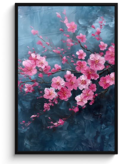 Poster in lijst - Fotolijst 80x120 cm - Posters - Bloem - Bloesems - Roze - Abstract - Posterlijst zwart - Decoratie - Wanddecoratie woonkamer - Muurdecoratie slaapkamer