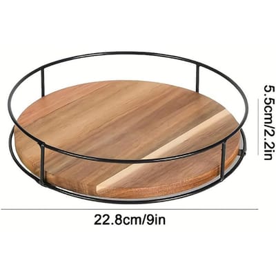 Rangement Rotatif à 360 Degrés pour Épices de Cuisine Cosmétiques Maquillage Organisateur Plateau Tournant Armoire Côté Acier Multifonctionnel Plateau en Bois beige