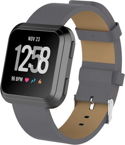KELERINO. Lederen bandje voor Fitbit Versa - Grijs