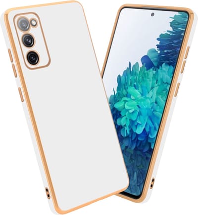 Cadorabo Hoesje geschikt voor Samsung Galaxy S20 FE in Glossy Wit - Goud - Beschermhoes Case Cover van flexibel TPU-silicone en met camerabescherming