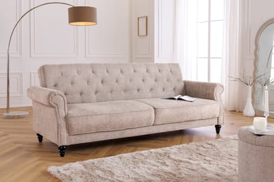 Chesterfield 3-zitsbank MAISON BELLE AFFAIRE 220cm greige bouclé met slaapfunctie - 44236