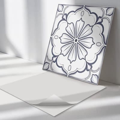 Wallfluent Vinyl Tegels - Bloemenpatroon op De tegel Vinyl Tegels Zelfklevend - 30 cm x 30 cm - Wit PVC Tegels - 9 stuks - Vierkant PVC Tegels - Texturen Plaktegels - Zelfklevende Vinyltegels - Plaktegels Keuken en Badkamer