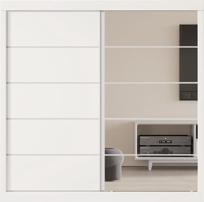 Interiax Kledingkast 'Mila' – Witte Schuifdeurkast met 1 Hanger, 4 Legplanken & Spiegel | 197.5x182.5x52.5 cm