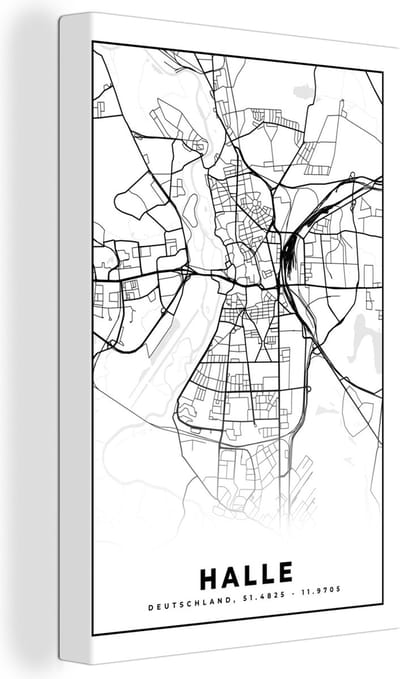 Canvas Schilderij Stadskaart - Halle - Plattegrond - Kaart - 20x30 cm - Wanddecoratie