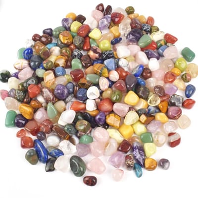 Edelstenen voor kinderen, 400 g, natuurlijke trommelstenen, halfedelstenen, geluksstenen, kleine kleurrijke stenen, mix set voor vazen, fonteinen, aquarium