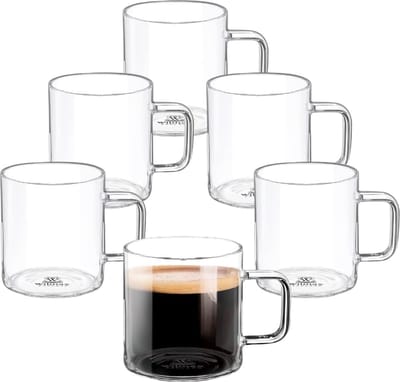 Wilmax Theeglazen & koffieglazen met handvat, set van 6, 500 ml, glazen voor warme en koude dranken, koffiemok, glühweingglazen, sapglazen, waterglazen, glazen kopjes, vaatwasmachinebestendig