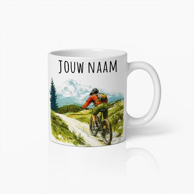 Gepersonaliseerde Mountainbike Mok – Buitenavontuur Koffiebeker met Eigen Naam