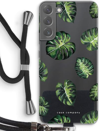 Case Company® - Hoesje met koord geschikt voor Samsung Galaxy S22 Plus hoesje met Koord - Tropische bladeren - Telefoonhoesje met Zwart Koord - Bescherming aan alle Kanten en Over de Schermrand