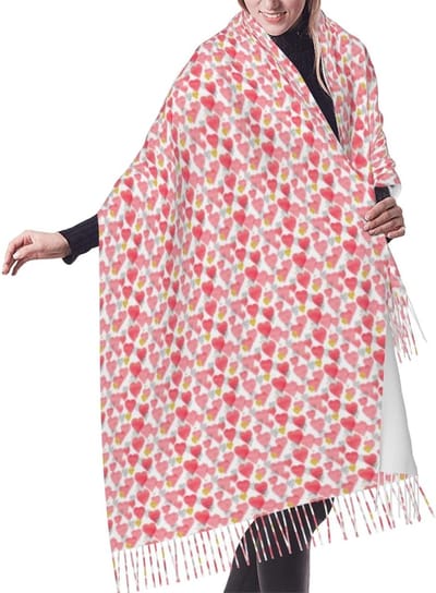 Dames Sjaal - Warme omslagdoek - Mode accessoire - Zacht kasjmier gevoel - 195 cm - Goud Roze Hart Print