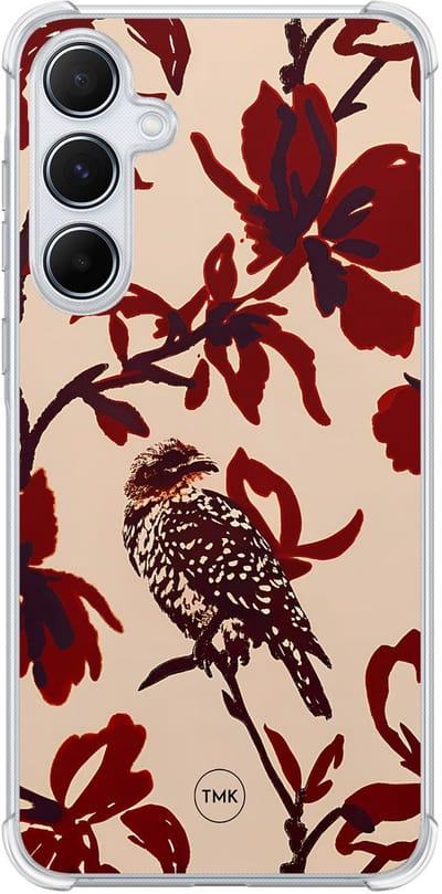 Shockproof hoesje geschikt voor Samsung Galaxy A55 - Bloemenpracht - Schokbestendig - Verhoogde randen - TPU case - Extra Sterke Back Cover - Bloemen - Transparant, Rood