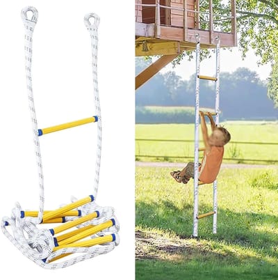 Reddingstouwladder - Vluchtladder Noodladder - Veilige Ontsnapping - Antislip Hars Pedaal - 25 Meter - Geel