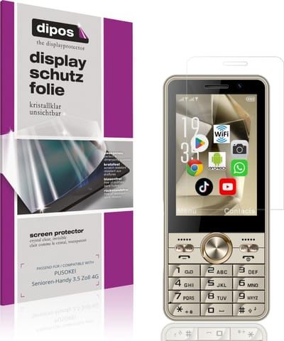 dipos – 4x Beschermfolie geschikt voor PUSOKEI Senioren-Handy 3.5 Zoll 4G | Krasbestendige & heldere Screenprotector Ultra-Thin