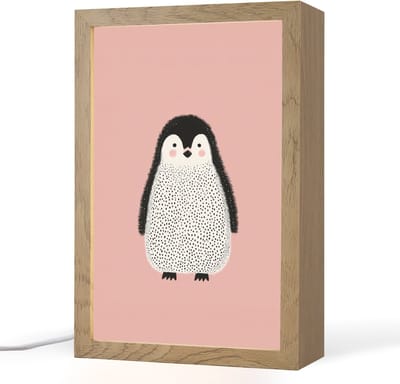 Nachtlampje 20x30 cm - Kinder lampje - Pinguïn - Stippen - Minimalistisch - Roze - Tafellamp kinderkamer - Slaapkamer lamp - Bedlamp kinderen - Kinderlampje stopcontact - Wandlamp babykamer - Nachtlampjes