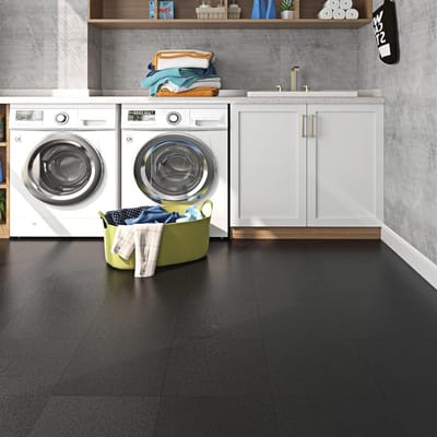 Zelfklevende PVC Vloerbedekking voor Badkamer en Keuken - Zwarte Tegels 30 x 30 cm - 16 Stuks, Waterdicht en Duurzaam