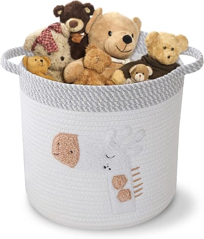 Woven Wasmand van Katoen met Handvatten, Stapelbare Opbergmand voor Kleding en Speelgoed, Ideaal voor Woonkamer en Slaapkamer