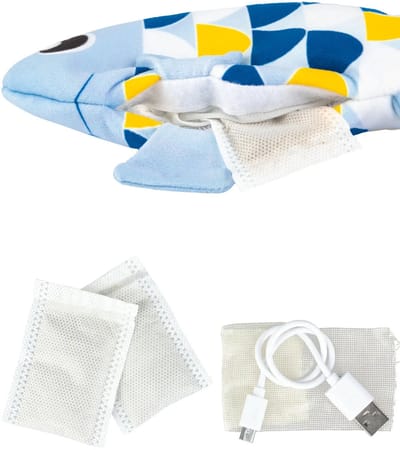 Groovy Fish Cat Toy, op batterijen, schattige en schattige speelgoedvis voor het vermaak van uw kat, stuiteren en kronkelen Afneembare, hoogwaardige stoffen hoes met zijvak, die kan worden gevuld met een zakje kattenkruid Oplaadbare batterij met USB-