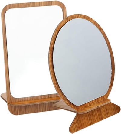 Houten Tafelspiegel - Make-up Spiegel Set - Dagelijkse Schoonheid - Inclusief Rond en Vierkant - 20.5 cm Hoogte - Diverse Kleuren