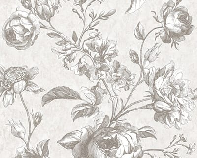 VINTAGE ROZEN BEHANG | Bloemen - licht grijs wit - A.S. Création My Home My Spa