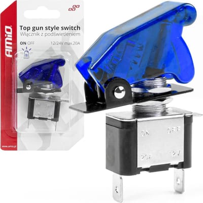 AMiO Inbouw TOP GUN Schakelaar 12/24V - 20A met Blauwe Verlichting (Blauw)