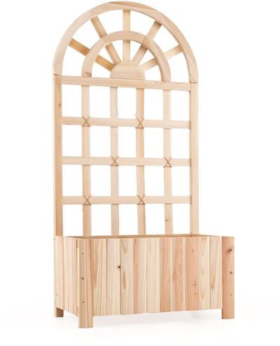 Plantenbak met klimrek - Bloembak - Weerbestendig - Met trellis - Buiten - Hout - Plantenrek - Naturel