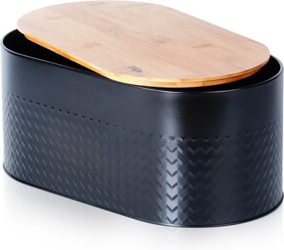 Broodtrommel Edelstaal met Houten Plank Zwart 34x18,5x15,5 cm - Doos - Box