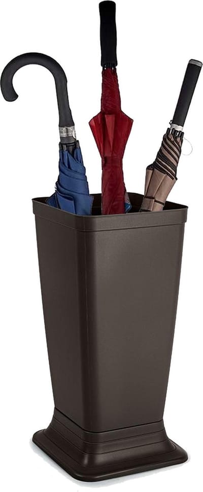 Plasticforte Paraplubak/parapluhouder Plain - bruin - glad kunststof - D26 x H52 cm - op verhoogde voet - uitlekbak