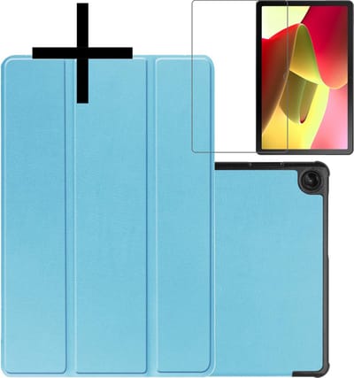 Hoes - Geschikt voor Lenovo Tab M10 (3e / 3rd generatie) - Met Screenprotector - Trifold Bookcase - Hard Cover - Hardcover Book Case - Tablet Hoesje - Lichtblauw