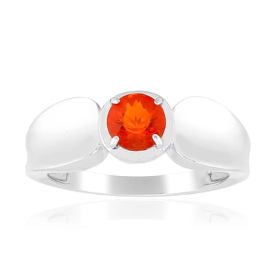 Cavill - Zilveren ring 925 Sterling zilver gerhodineerd - AAA Mexicaanse vuur opaal 0,298 ct rond geslepen - Feloranje prong zetting ring elegant