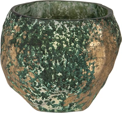 Clayre & Eef Theelichthouder Ø 11x9 cm Groen Glas Rond Waxinelichthouder