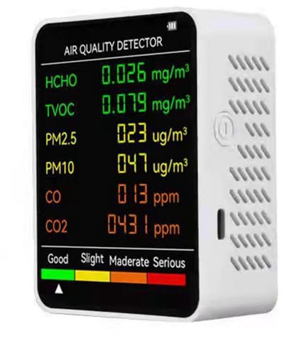 TOVBMUP Kooldioxidedetector - Monitor voor binnenluchtkwaliteit - Formaldehydedetector - 6-in-1 - TVOC, HCHO, CO2-luchtkwaliteitsbewaking - Geschikt voor woningen, sportscholen en kantoren
