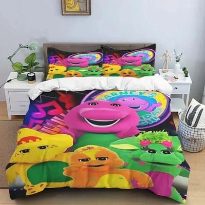 Barney Vrienden Schattig Cartoon Beddengoed Set Dinosaurus Patroon Dekbedovertrek Kussensloop jongens Slaapkamer Tweepersoons Kingsize Dekbed Cadeau 135X200cm-2pcs