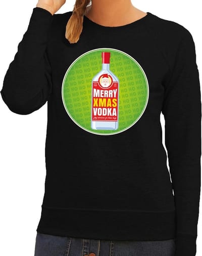 Foute kersttrui Merry Christmas - vodka drank - zwart - voor dames - Kersttrui voor wodka liefhebber XS
