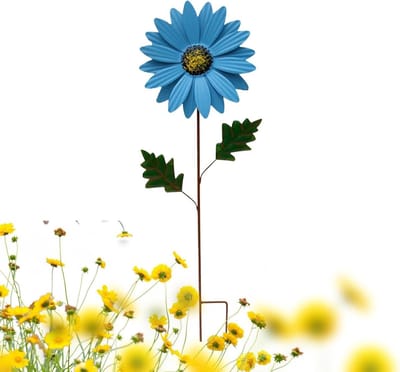 Metalen Decoratie Stakes - Tuindecoratie IJzer Art - Buiten Decoreren - Wind Gedreven Rotatie - 69 cm Hoog - Zonnebloem Kleurrijk