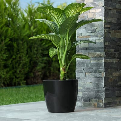 Eco Grote Bloempot - Ruby - rond 39cm – Zelfbewatering, Drainage & Weerbestendig – Gemaakt van Gerecycled Kunststof - Zwart