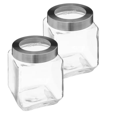 5Five voedsel voorraadpot MIRO met draaideksel - 2x - glas - 1.2L - 11 x 14 cm - voorraadpotten - transparant - weckpot