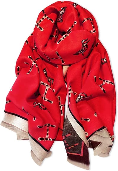 Winter Sjaal van Kasjmier voor Dames met Retro Paard Motief en Franje - Warme Pashmina Sjaals, Zachte Lange Wraps voor Koude Dagen