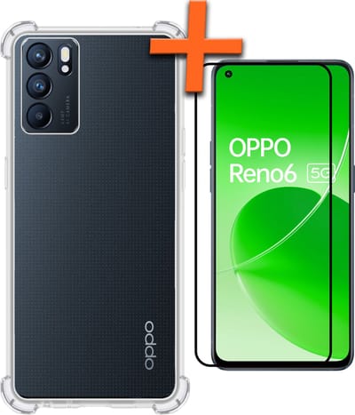 Hoes - Met Screenprotector - Geschikt voor OPPO Reno 6 - Sterk & Shockproof - Siliconen Case - Back Cover - Telefoon Hoes - Shock Proof - Transparant