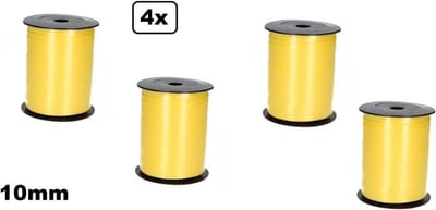 4x Krullint geel 10mm x 250meter - Vernieuwd, nu met folie beschermlaag om de rol - krullint | decoratie| thema feest| versiering