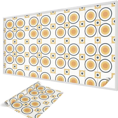 Wallfluent Glas in Lood Raamfolie - Retro cirkels Raamfolie Glas in Lood - 200x116 cm - Geel Zelfklevende Raamfolie Glas in Lood - Melkglas Folie met Glas in Lood Effect - Voor de woonkamer, voor het kantoor, voor de hal