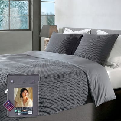 Wafel Dekbedovertrek – LitaLente Antraciet – 100% Katoen – 140x220 cm – Luxe & Ademend – Inclusief 1 Kussenslopen 60x70 cm – Hotelkwaliteit – Krimpvrij & Duurzaam – Geschikt voor Dekbed 140x220 cm