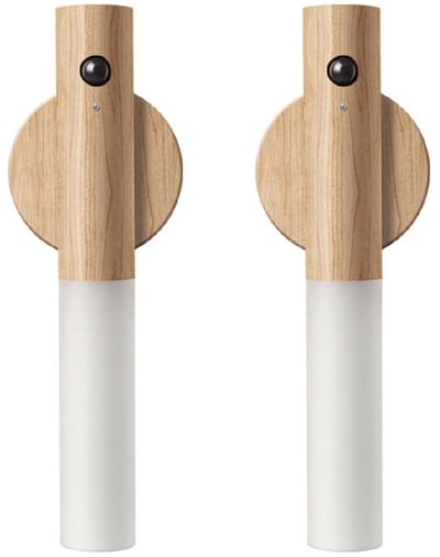 GELLDG 2-delige houten wandlamp - Oplaadbaar - Met bewegingssensor - LED-wandlamp - Met magnetische voet - Draadloze binnenwandlamp - Geschikt voor trappen, slaapkamers en gangen - Warm wit licht