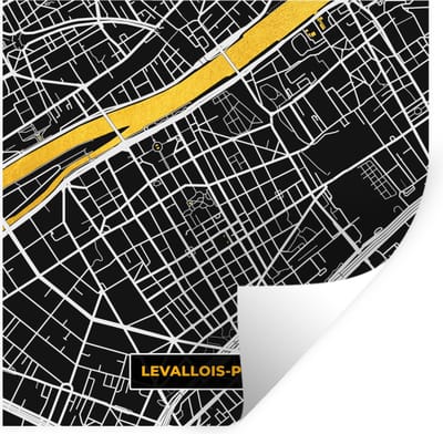 Muurstickers - Sticker Folie - Plattegrond - Levallois-Perret - Stadskaart - Frankrijk - Kaart - 100x100 cm - Plakfolie - Muurstickers Kinderkamer - Zelfklevend Behang XXL - Zelfklevend behangpapier - Stickerfolie
