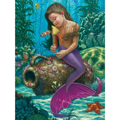 Diamond Painting  Kid Mermaid Sitting on Urn  Strass Kristal Handwerk Diamantborduurwerk 20X30CM blue