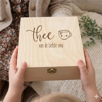 Theedoos oma – houten theekist 9 vaks – thee van de liefste oma – cadeau voor moederdag of verjaardag