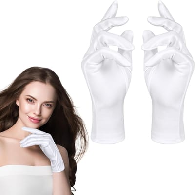 Korte witte handschoenen voor mannen en vrouwen, ideaal voor verkleedkleding, feesten en Halloween kostuums, gestikte feesthandschoenen