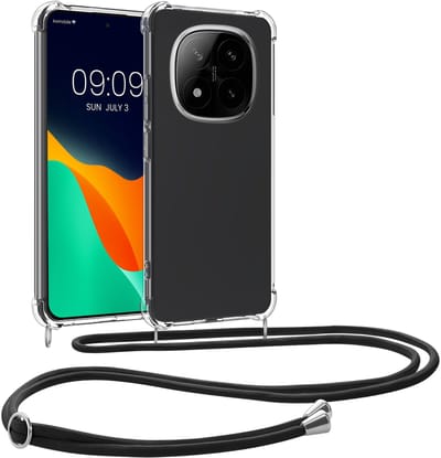 kwmobile telefoonhoesje geschikt voor Xiaomi Redmi Note 14 Pro+ 5G / Redmi Note 14 Pro Plus 5G - Hoesje met telefoonkoord - Back cover in transparant / zwart