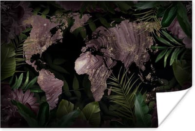Poster 30x20 cm - Wereldkaart - Luxe - Planten - Posters - Kamer decoratie - Wanddecoratie woonkamer - Muurdecoratie slaapkamer
